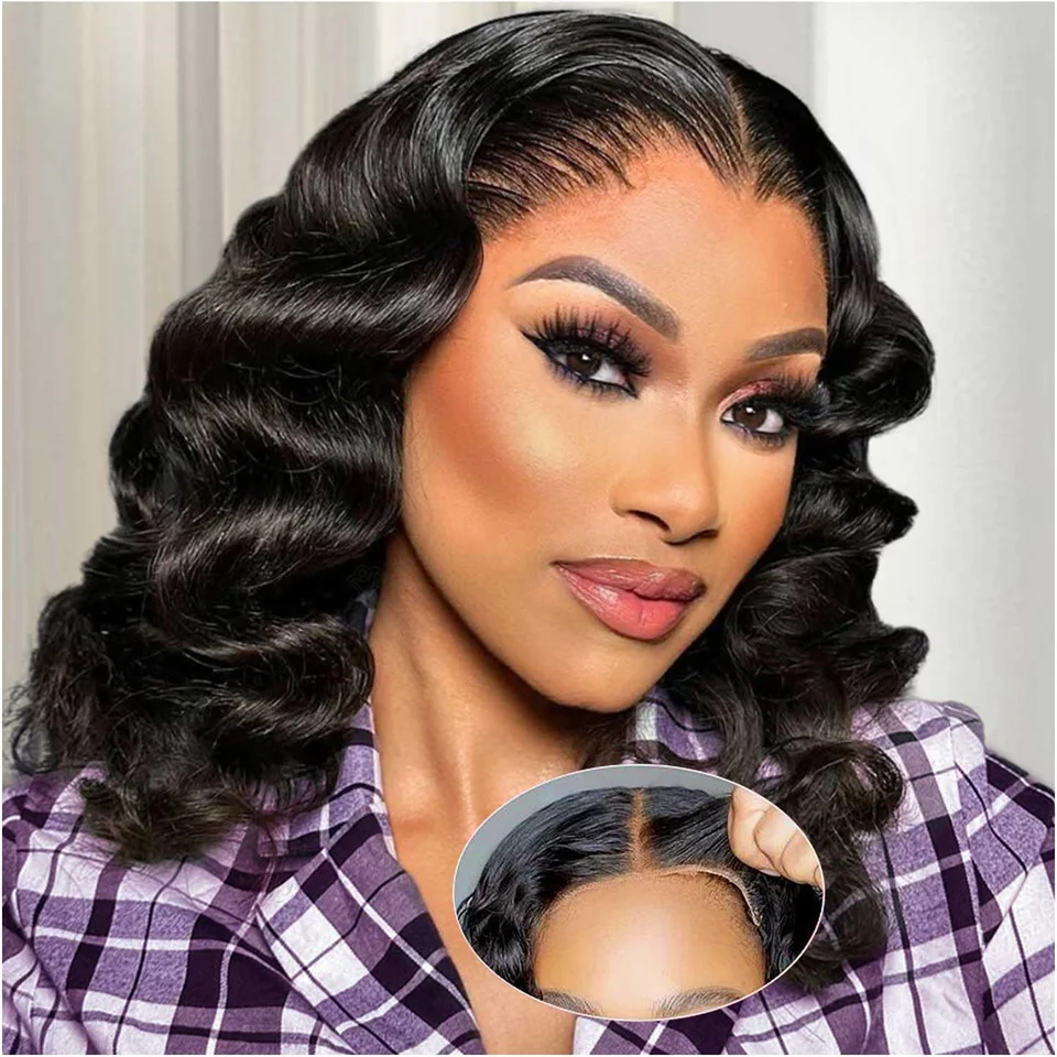 

Body Wave Glueless Wigs Human Hair Density200 Preplucked 5X5 Pre Cut Lace Wear And Go Body Wave Bob Wigs Human Hair Easy To Wear