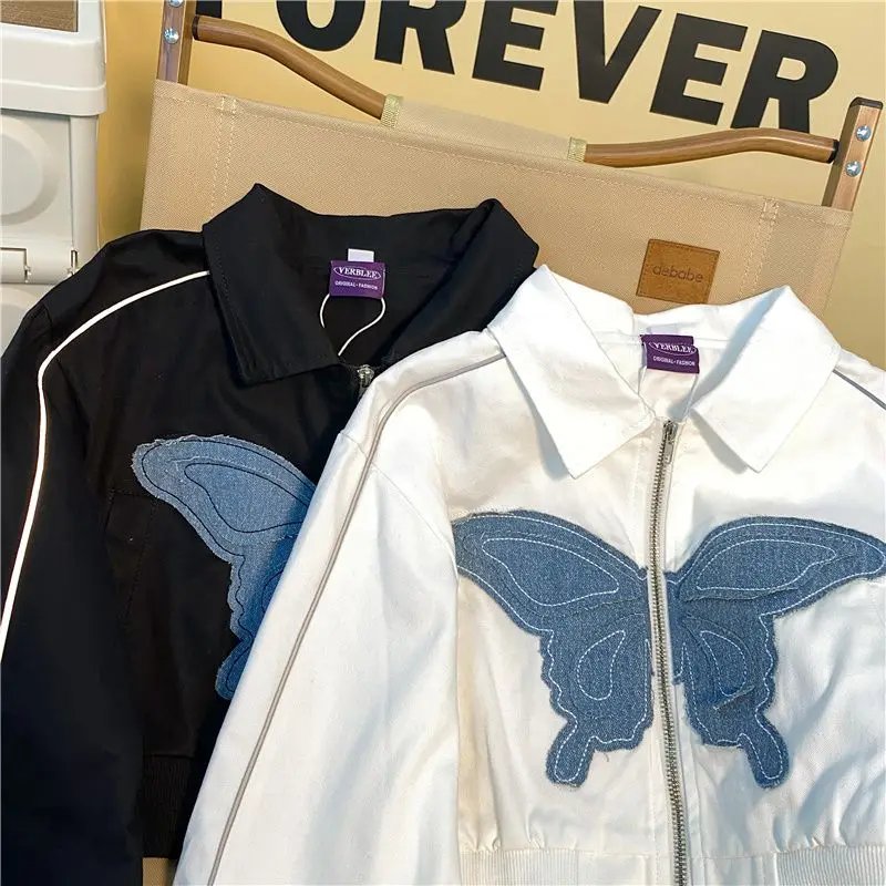 Applique vlinder polokraag jas dames nieuwe losse en veelzijdige design korte top