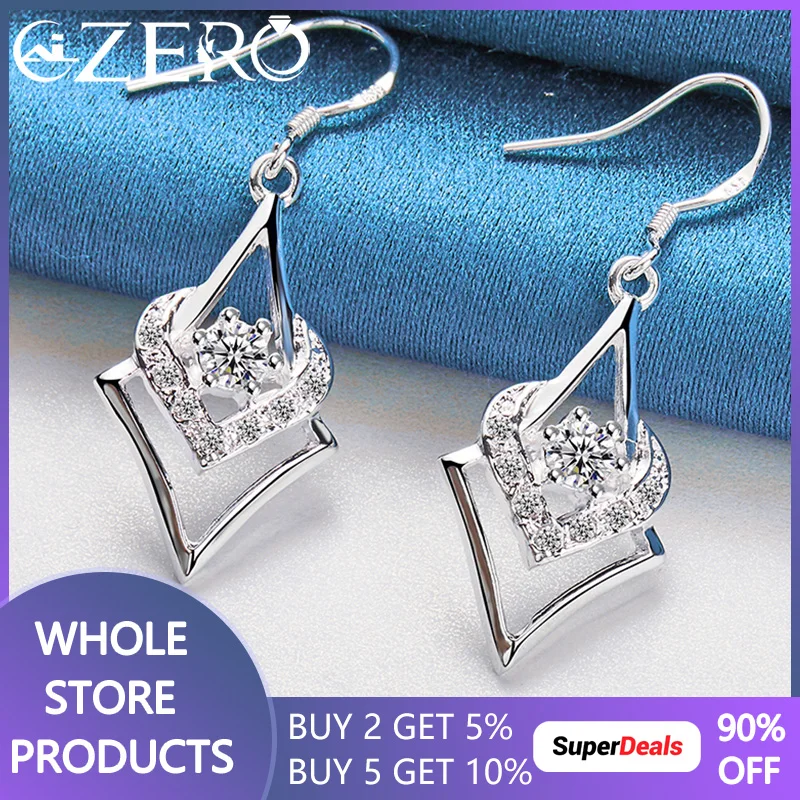 

ALIZERO 925 Sterling Silver Rhombic AAA Zirconia Earrings For Women Wedding Engagement Party Lady Drop Earring Fashion Jewelry