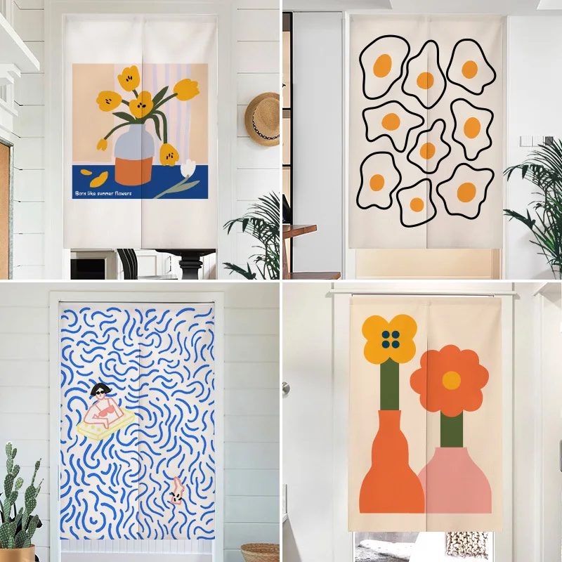 Cartoon creativity changing room Curtain Privacy Partition Doorway Curtains Kitchen Entrance Noren Linen Hanging Half-curtain