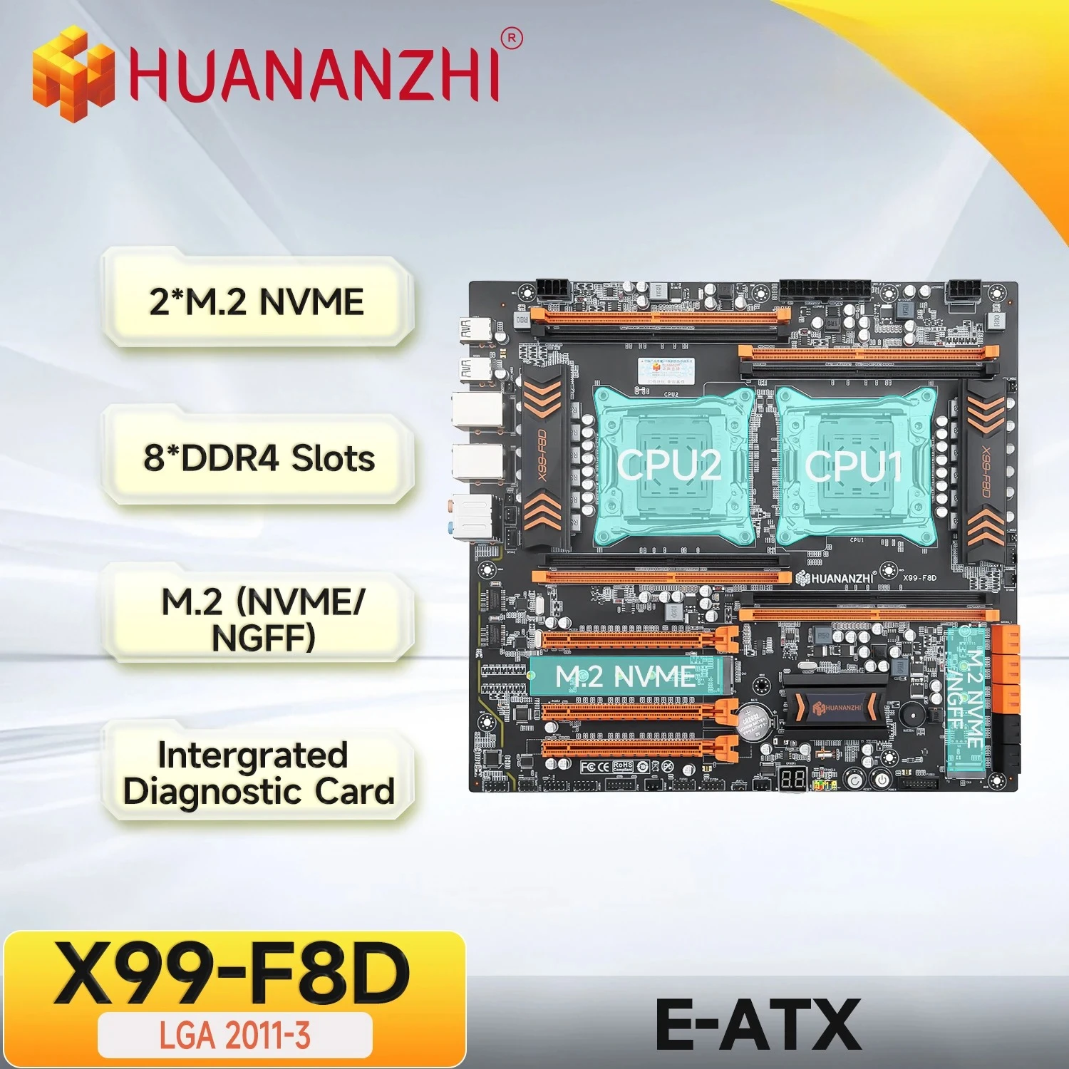 

HUANANZHI X99 F8D LGA 2011-3 XEON X99 Motherboard Combo kit support Intel Dual CPU E5 2680 2695 2667 2696 V3 V4 DDR4 RECC NVME