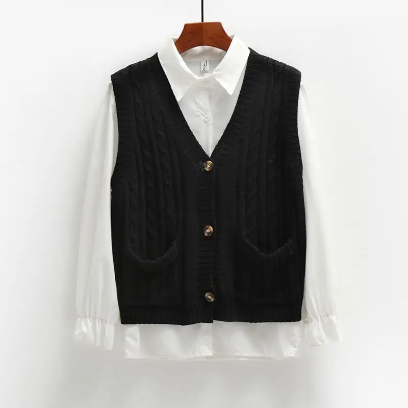 Vintage Twist Cardigan with Short Shoulders Sweater Vest Jacket Women\'s Spring and Autumn Sleeveless Vest Knitted V-neck Top