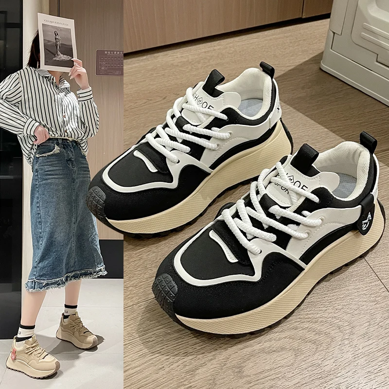 

Женская обувь, новинка 2025, осенняя модная брендовая женская обувь Torre на толстой подошве, повседневная светоотражающая спортивная модная обувь для бега