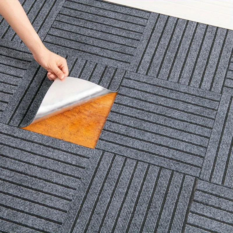 10pcs 30x30cm Self-Adhesive Floor Mats，Square Carpet Striped Carpet for DIY, Home Decor, Pet Cat Play Mat, Multi-Scene Use