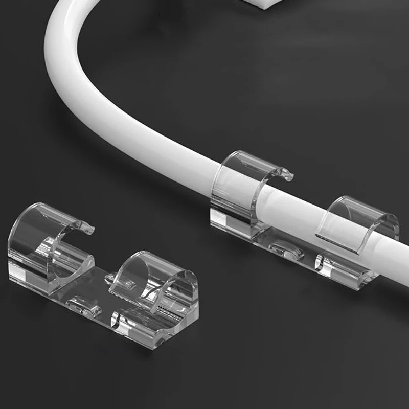 100/20Ocs Cable Clips Organizer Drop Wire Holder Transparent Management Self-Adhesive Cable Manager Fixed Clamp Home Office Hook