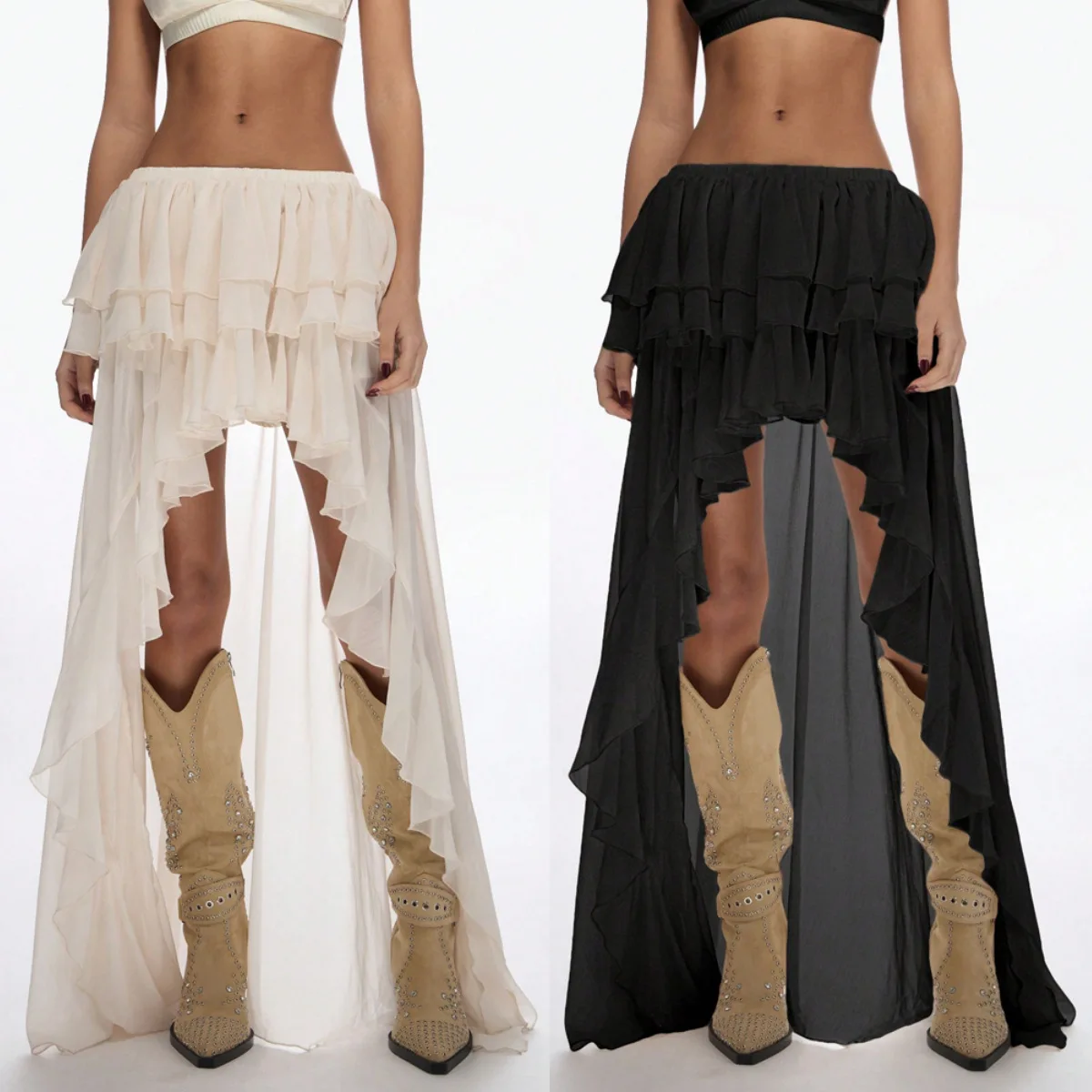 

2026 Spring and Summer New Chiffon Pleated Ruffle Irregular Skirt