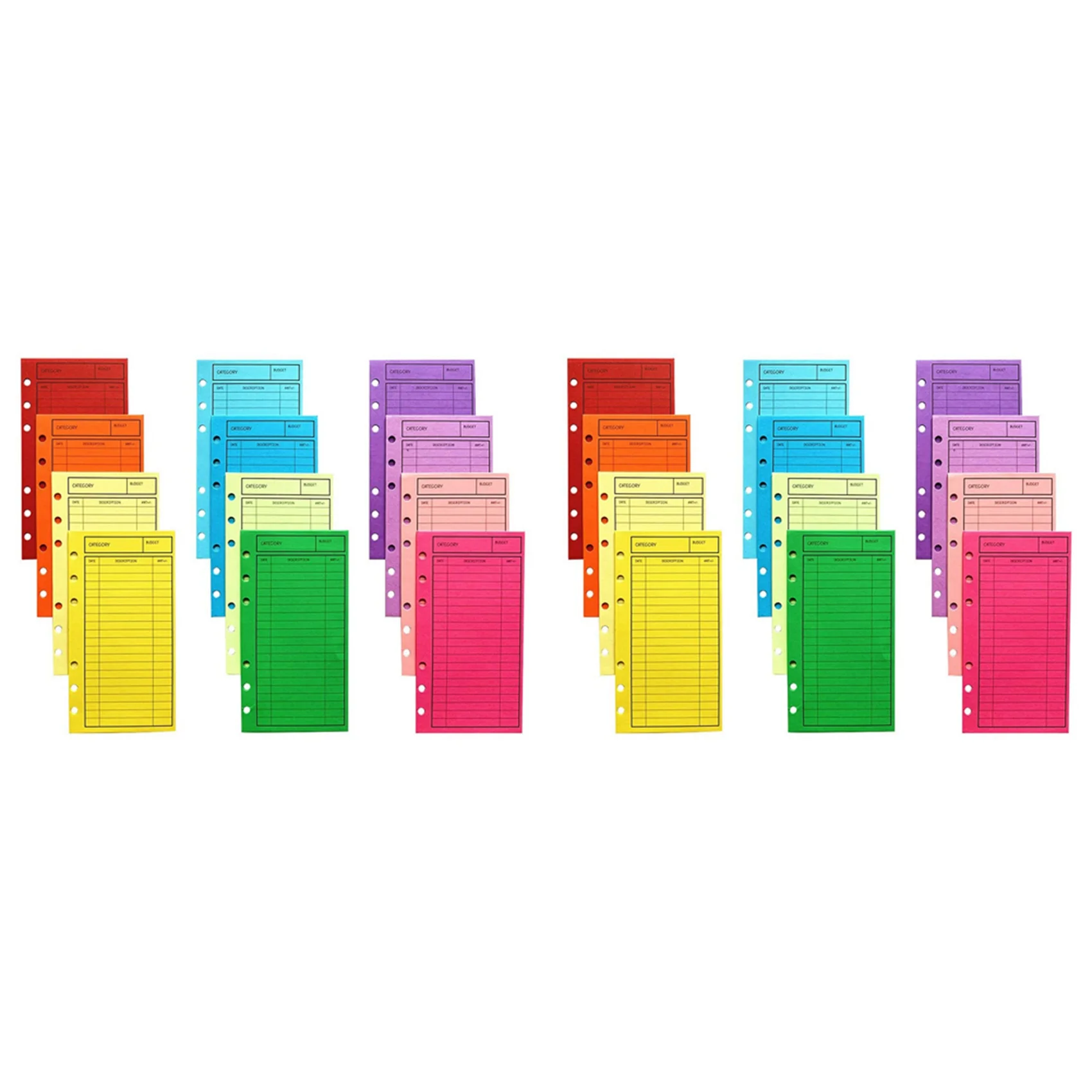 24 Budget Envelopes, Card Cash Envelope System, Save Money, Various Colors, Vertical Layout And Perforation-Y18A