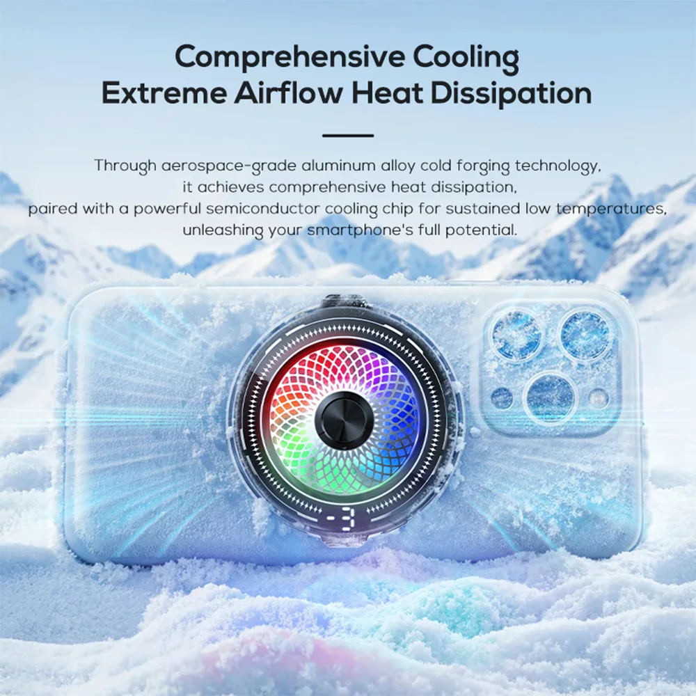 Mobile Phone Cooler Portable Three-speed Adjustment Semiconductor Temperature Digital Display Cooling Radiator With Color Light