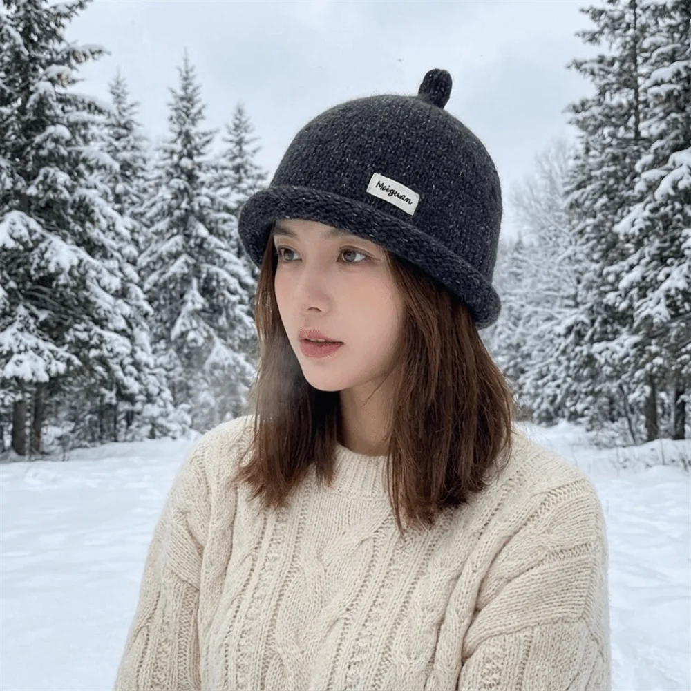 Personalized Solid Color Knitted Beanies Cap Rolled Edge Keep Warm Melon Skin Hat Beret Multifunction Pacifier Cap Autumn