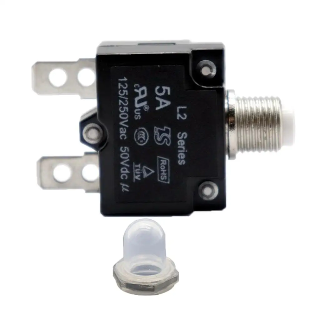 5 Amp Push Button Circuit Breakers with Waterproof Button Transparent Cover, 0V  125-250V