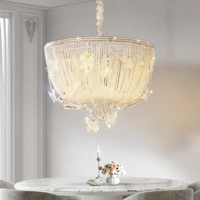 Light Luxury French Crystal Warm Bedroom, Restaurant Pendant Light, High Grade Cream Style