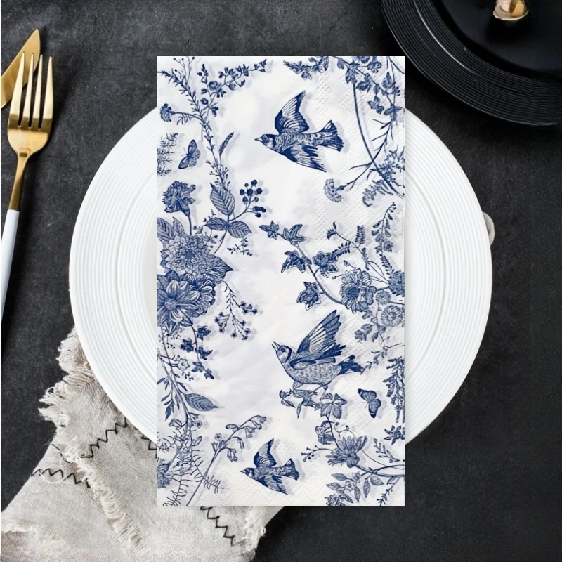 20Pcs/Bag Vintage Blue and White Porcelain Decoupage Paper Napkins Flower Paper Tissues for Party Wedding Xmas Supplies 30x40cm