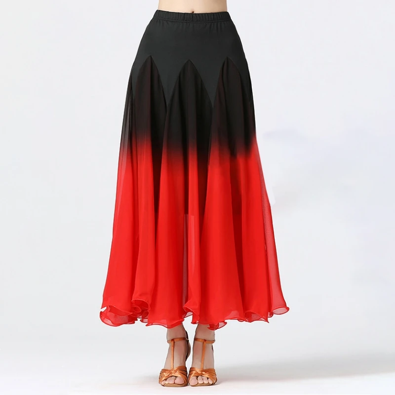 ชุดเต้นลาตินผู้หญิง กระโปรงยาวไล่สี สำหรับเต้นบอลรูม วอลซ์ กระโปรงบานใหญ่ ชุดแสดงบนเวที