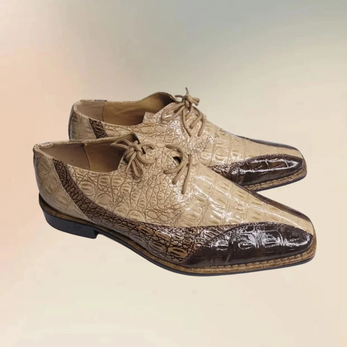 

Crocodile Print Patent Leather Square Toe Men Shoes Fashion Lace Up Male Shoes Luxurious Handmade Party Banquet Men Dress Shoes