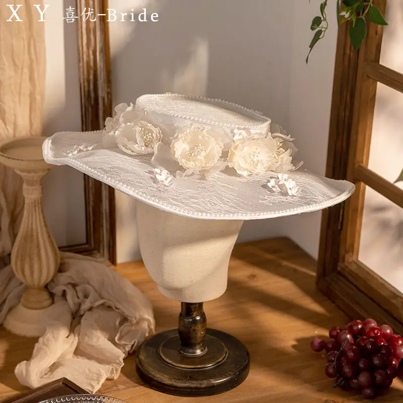 

Белая кружевная свадебная шляпа во французском стиле для женщин, Ivintage, церковные шляпы с цветком, женские шляпы-чародеи, Chapeau Femme Ceremonie Mariage