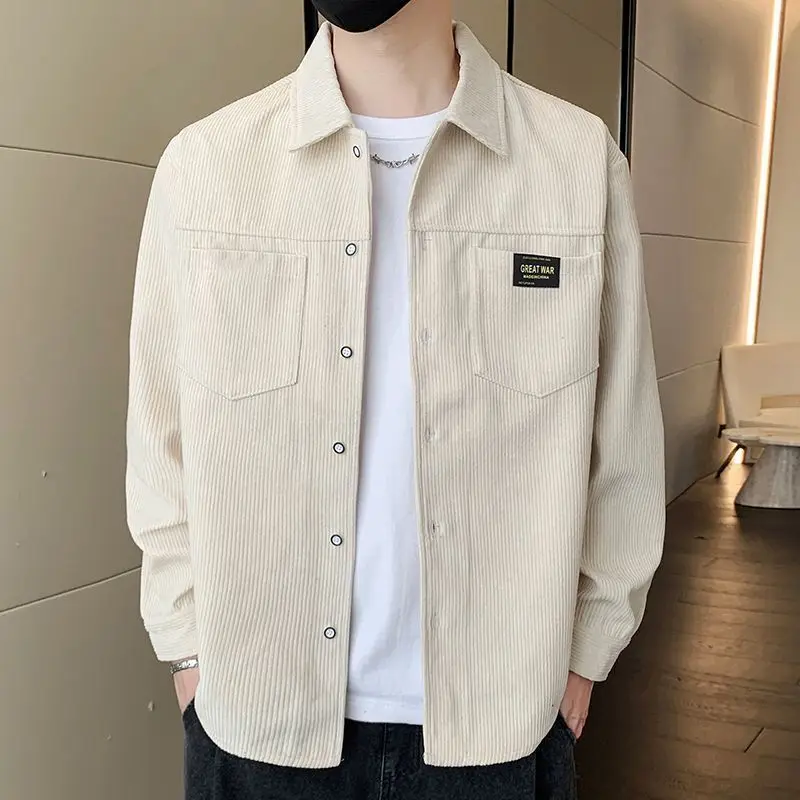 

Corduroy Long Sve Jaet irt for Men Loose Casual Spring Autumn Versatile Modern Sle Collar Stand up Chinese Brand