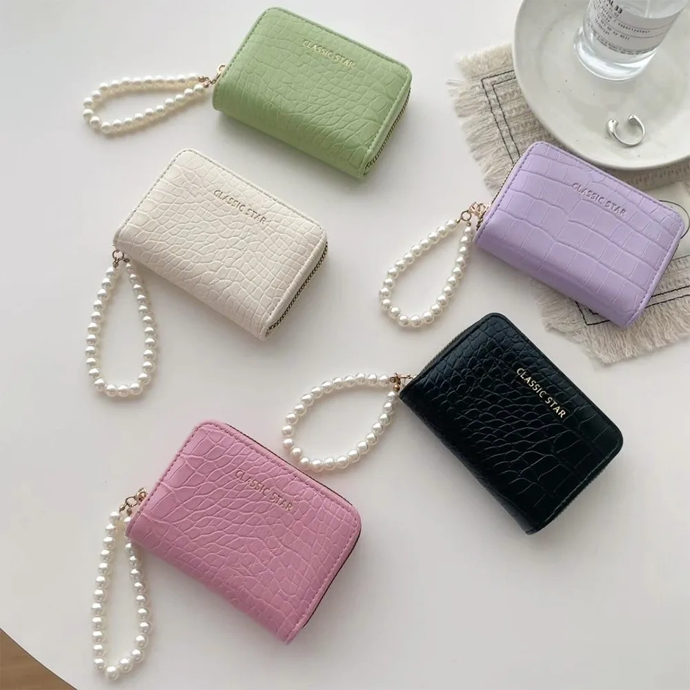 กระเป๋าสตางค์มัลติฟังก์ชั่นที่ทนทานกระเป๋าซิปหนัง PU กระเป๋าเหรียญสีทึบ