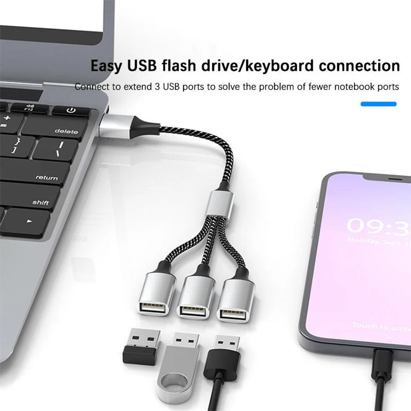 Imagem -06 - Extensões de Hub Usb tipo c Divisor de Cabo Otg Adaptador de Transferência Conversor Portátil pc Laptop Macbook Pro Portas 10 Pcs