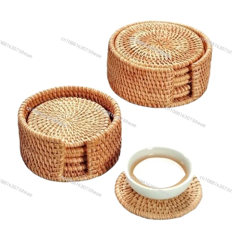 6Pcs/ Drink Coasters Set For Kungfu Tea Accessories Round Tableware Placemat Dish Mat Rattan Weave Cup Mat Pad Diameter 8Cm