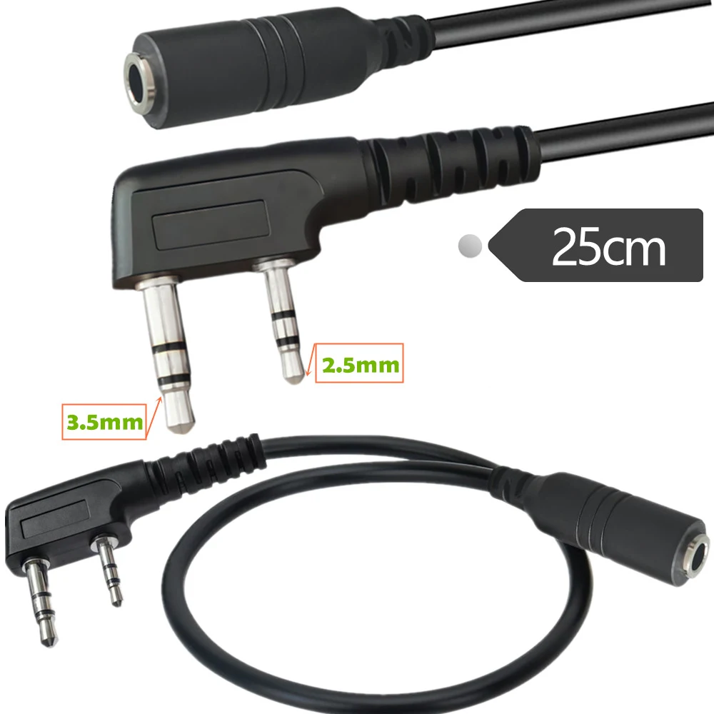 Adapter kabla słuchawkowego do walkie-talkie, adapter słuchawki 2-pin na 3,5 mm do UV-5R UV-82 BF-888S UV-17R UV-K5 UV-K6 GMRS-5R GM-15PRO
