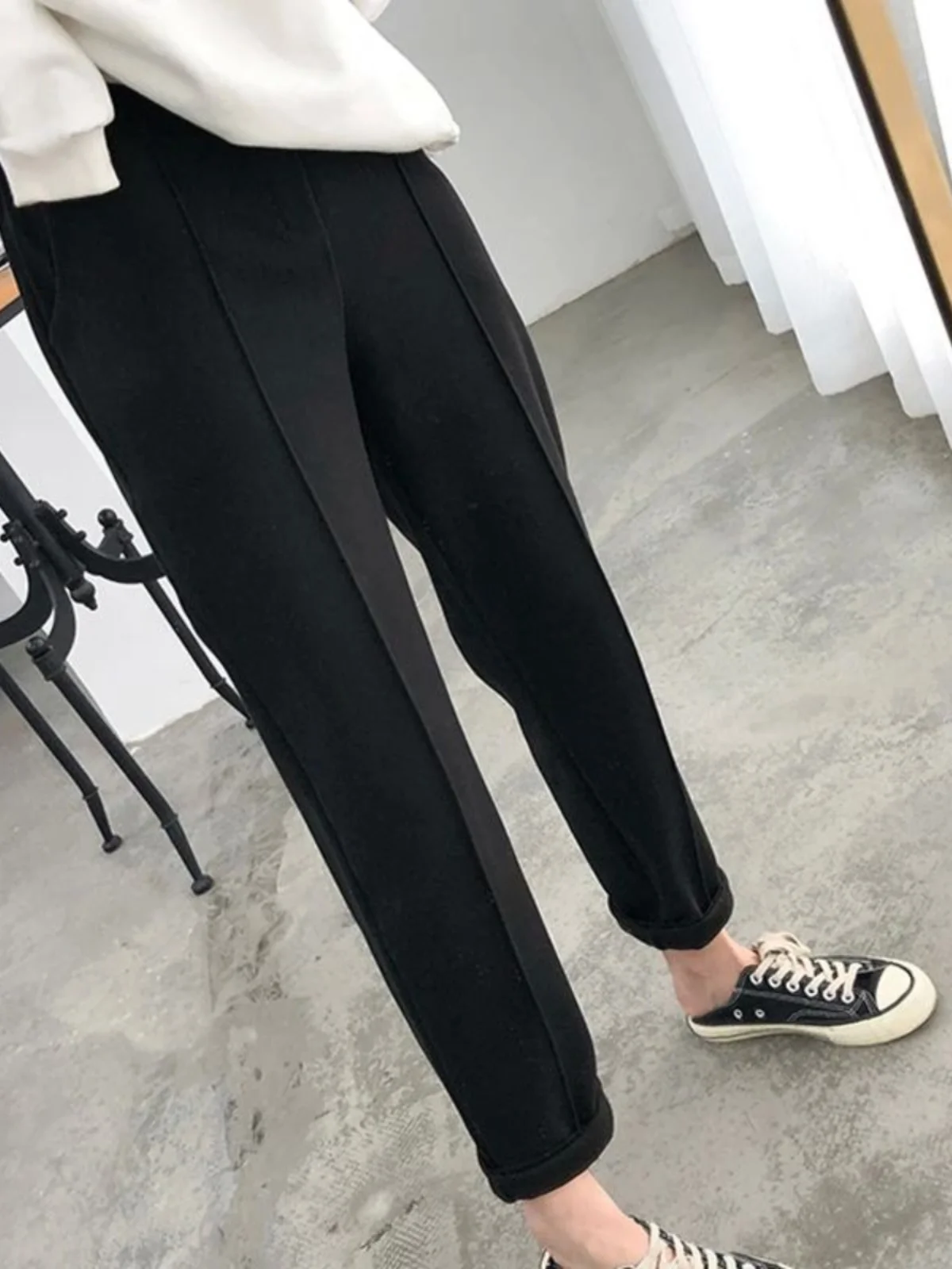 السيدات لون نقي السجائر أنبوب الجزرة السراويل الشارع Sle عارضة السراويل l الخصر ألياف البوليستر ارتداء اليومي #2