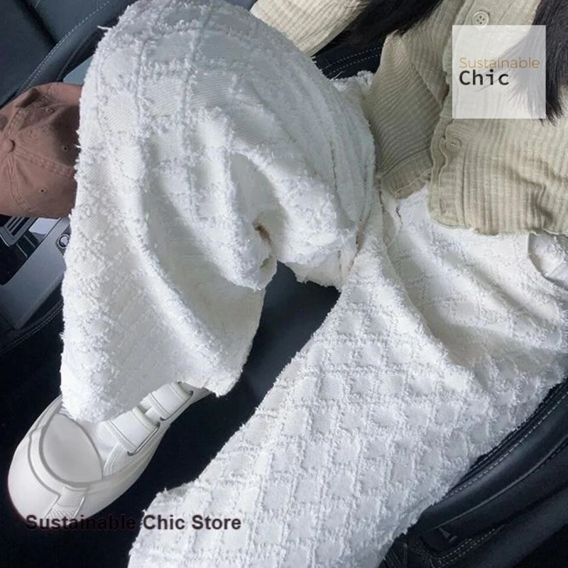 

Модные ромбические джинсы в американском стиле, женские осенне-зимние модные нишевые жаккардовые дизайнерские прямые брюки High Street