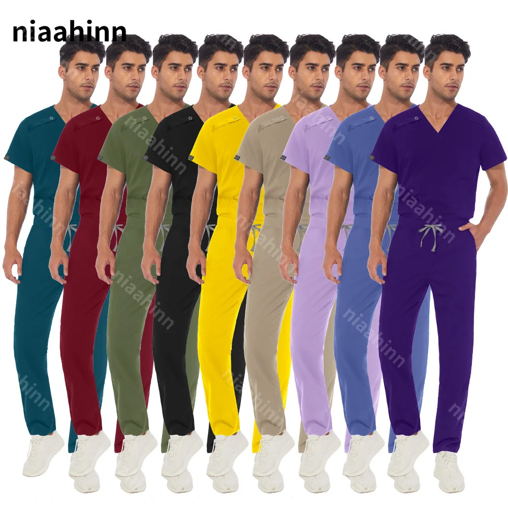 Niaahinn Nurse Uniform Women Hospital Doctor Men's Medical Nursing Set Unisex Pet Grooming Scrub Uniform Pharmacist Work Clothes