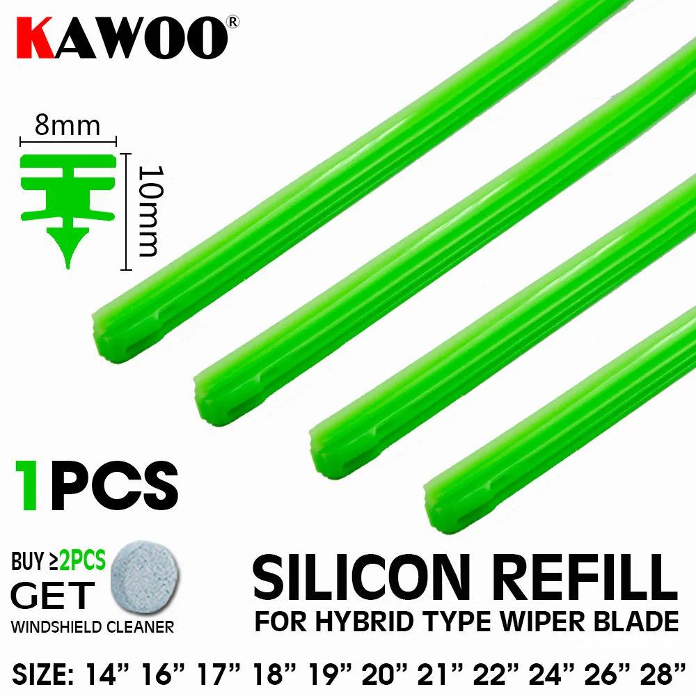 KAWOO 8mm Green Car Silicon Refill Strip for Hybrid Type Wiper Blades 14