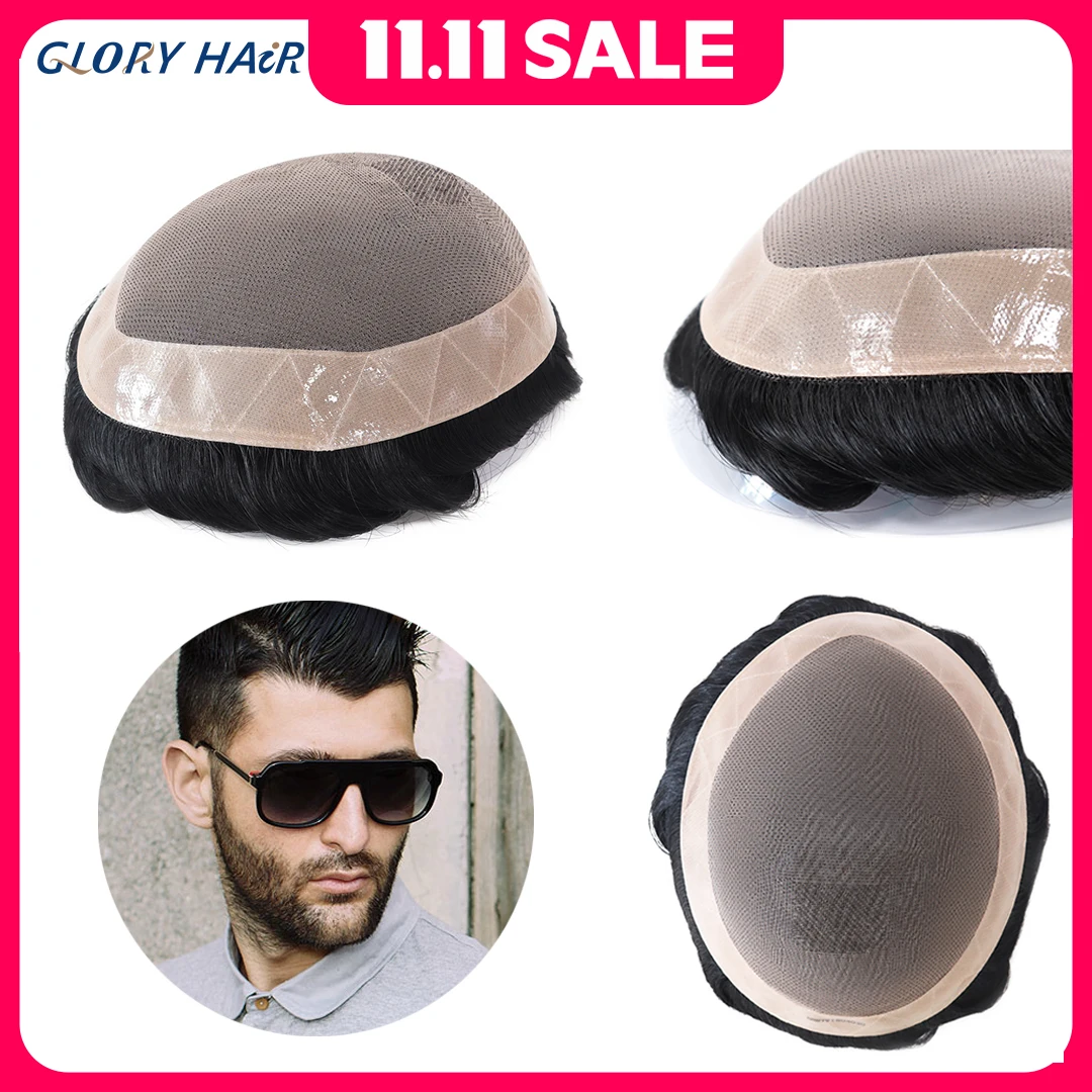 

GLORYHAIR -Fine Mono DMC 5 Inches Men's Capillary Prosthesis Durable Human Hair Men Toupee Wig for Men Wig