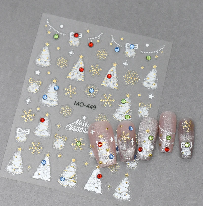 5d relevo arte do prego adesivos diamantes glitter branco árvores de natal bolas flocos de neve dourados decalques de unhas para dicas de manicure acessórios