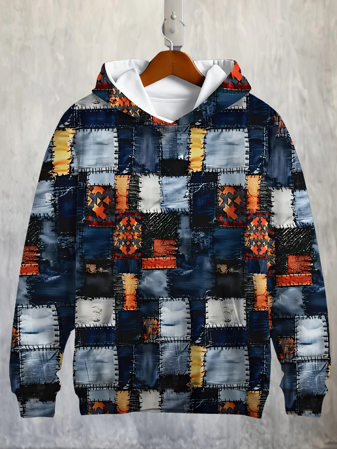 

Мужская толстовка с красочным геометрическим принтом, модная лоскутная стильная толстовка с длинным рукавом, повседневный топ, модная одежда для повседневной носки