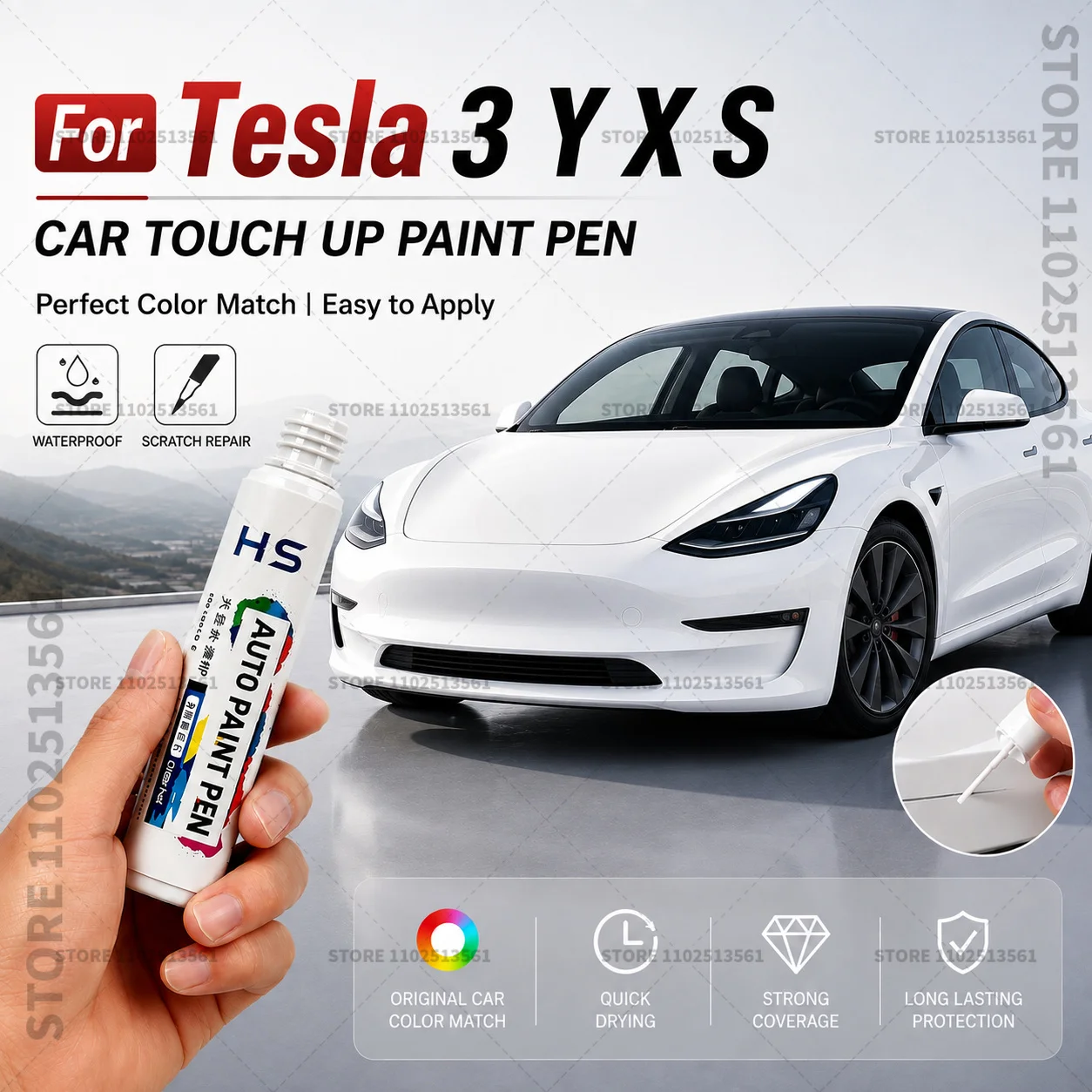 Car Paint Scratch Repair Pen Touch Up Paint For Tesla Model 3 Y X S Accessories Black Pearl White Silver Deepsea Blue Red