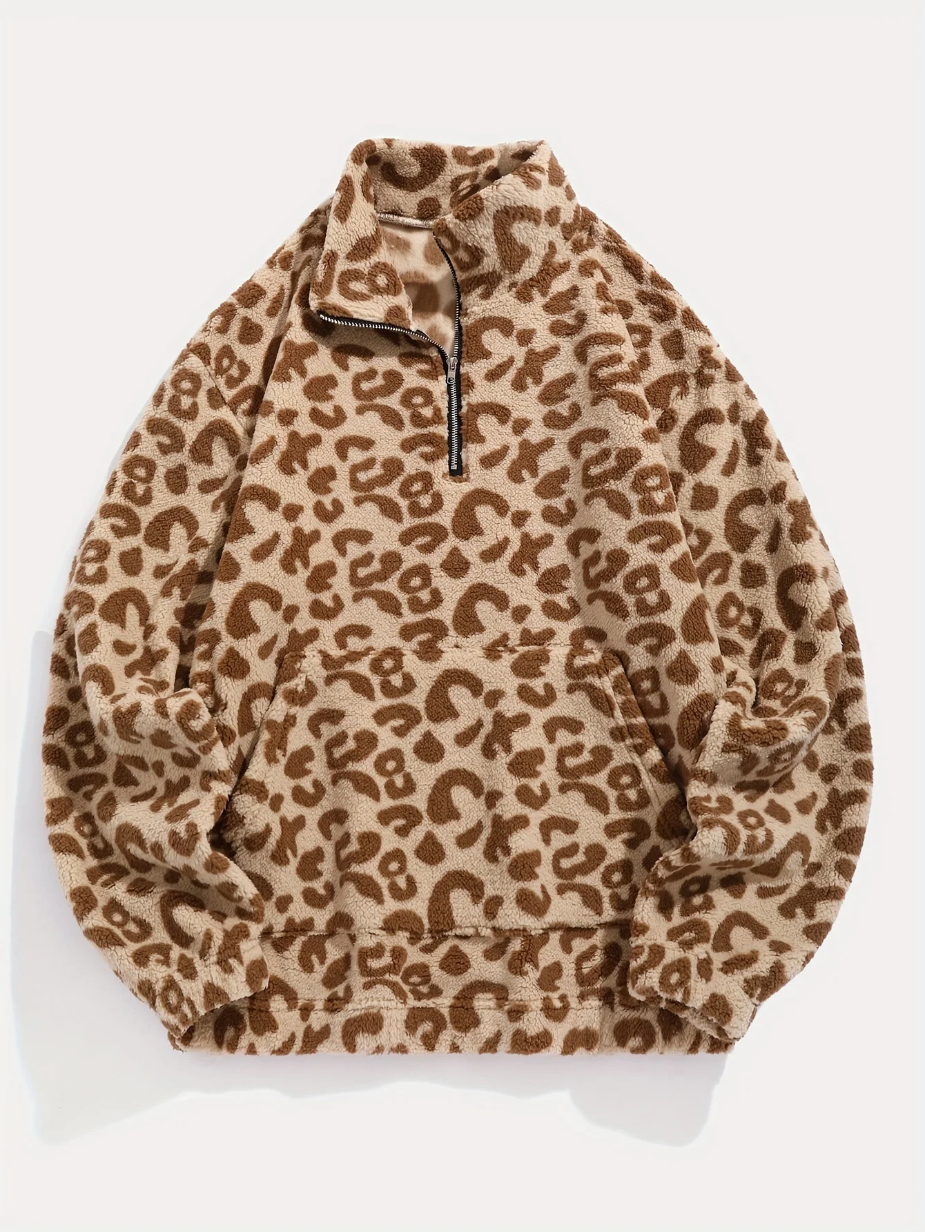 Europäische und Amerikanische Mode Damen Herbst/Winter Halb-Reißverschluss Leopardenmuster Ultrafeiner Österreichischer Plüsch Mode-Pullover
