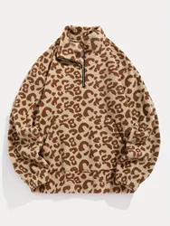 European and American fashion ladies fall/winter semi-zipper leopard print ultra-fine Austrian plush fashion sweater