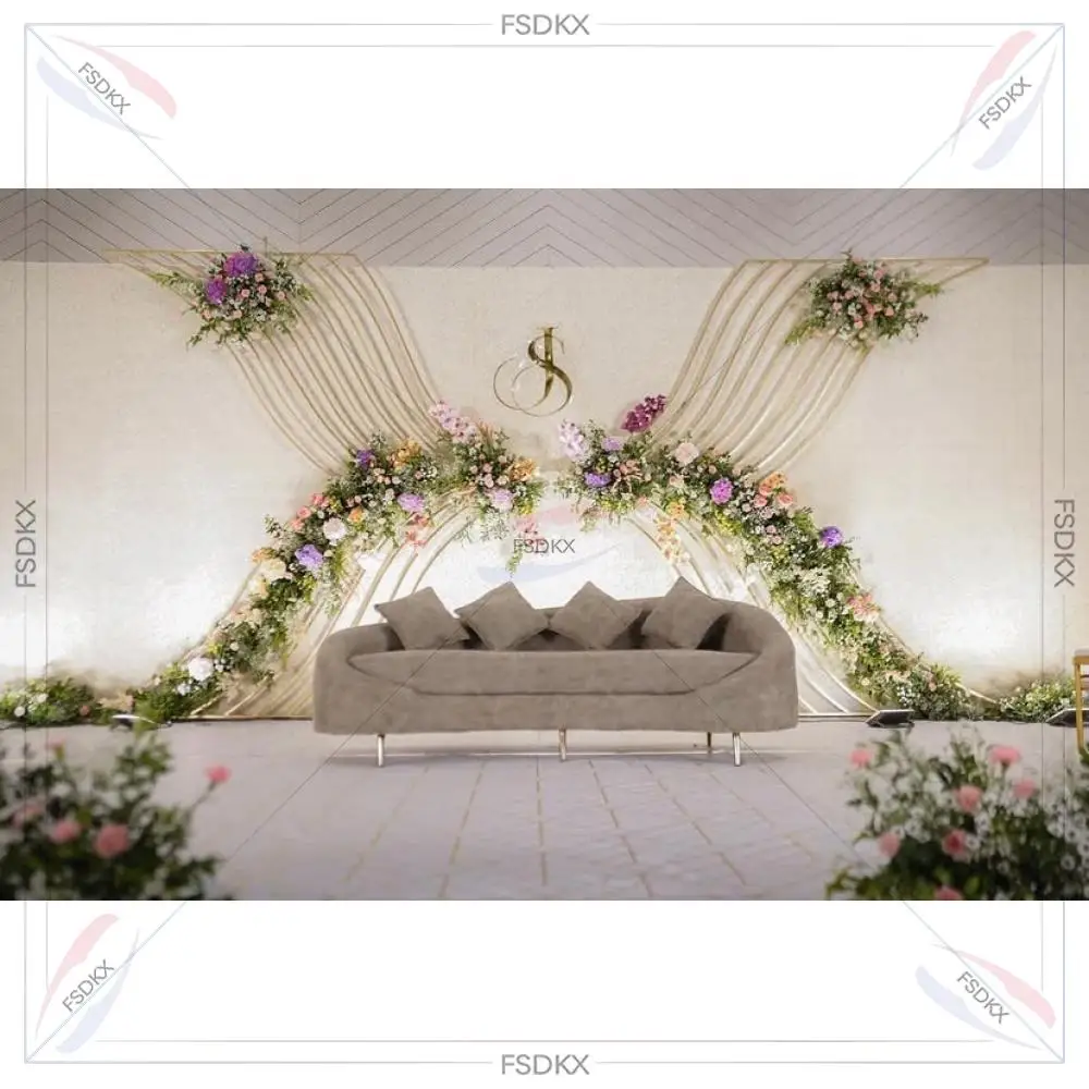 

FSDKX Hot Sales White PVC Wedding Backdrop Display Stand Wedding Event Party Decoration Metal Stage Backdrop