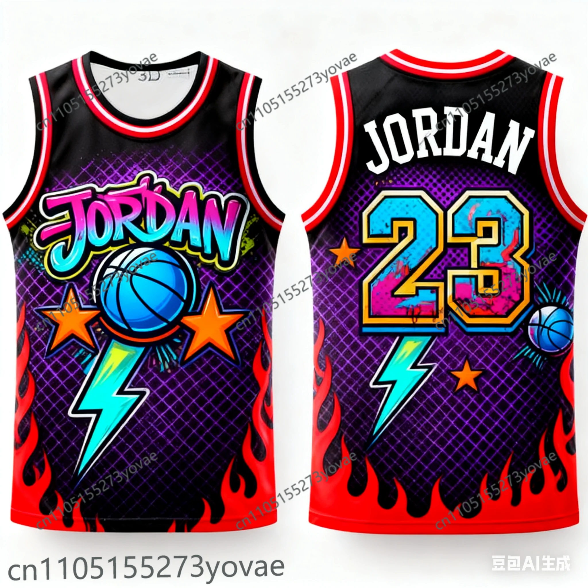 AI Design قميص كرة السلة الأمريكية جوردان جرافيتي ستريت رقم. 23 سترة جيرسي لكرة السلة سريعة الجفاف مطبوعة ثلاثية الأبعاد لكرة السلة
