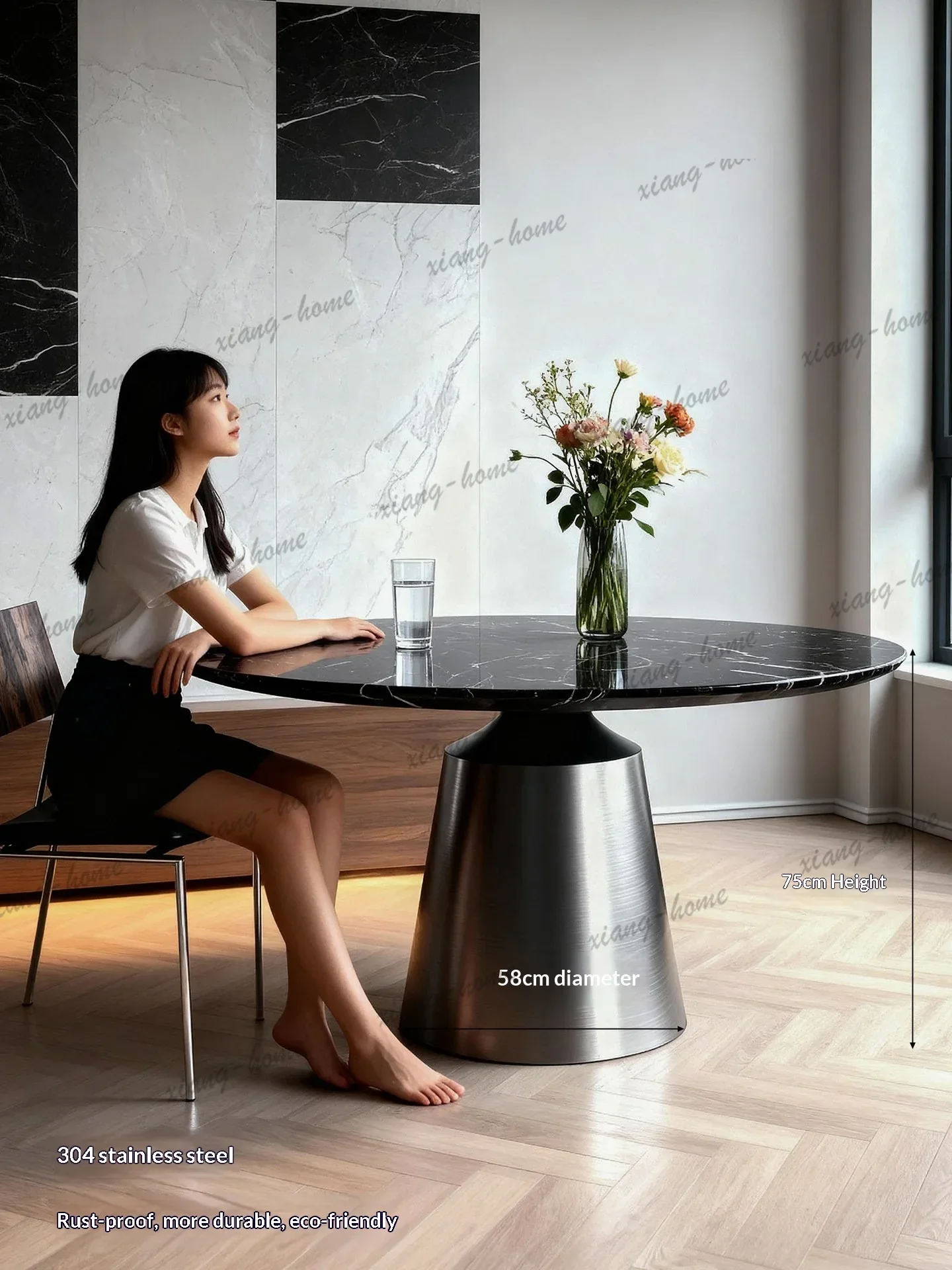 LD Any Size Custom Black Base Marble Dining Table Classic Color Matching Waterproof Anti Stain Wear Resistant Modern