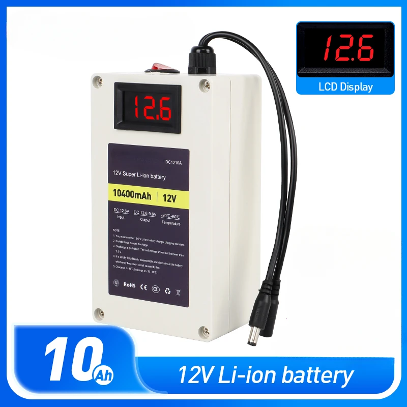 For LED Toys Inflatable Clothes 12V 10Ah Battery 18650 Lithium Ion Rechargeable 11.1V Battery Pack Built-in BMS