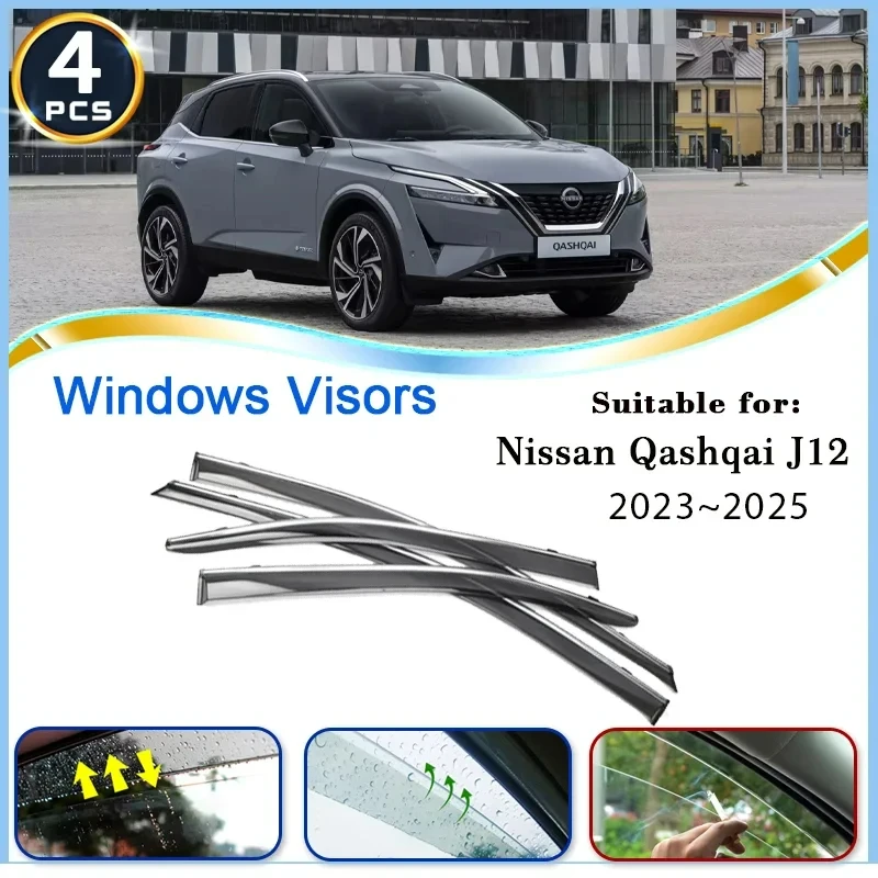 Car Window Visors For Nissan Qashqai J12 2023 2024 2025 4PCS Waterproof Wind Rain Visor Deflector Shade Shelter Auto Accessories