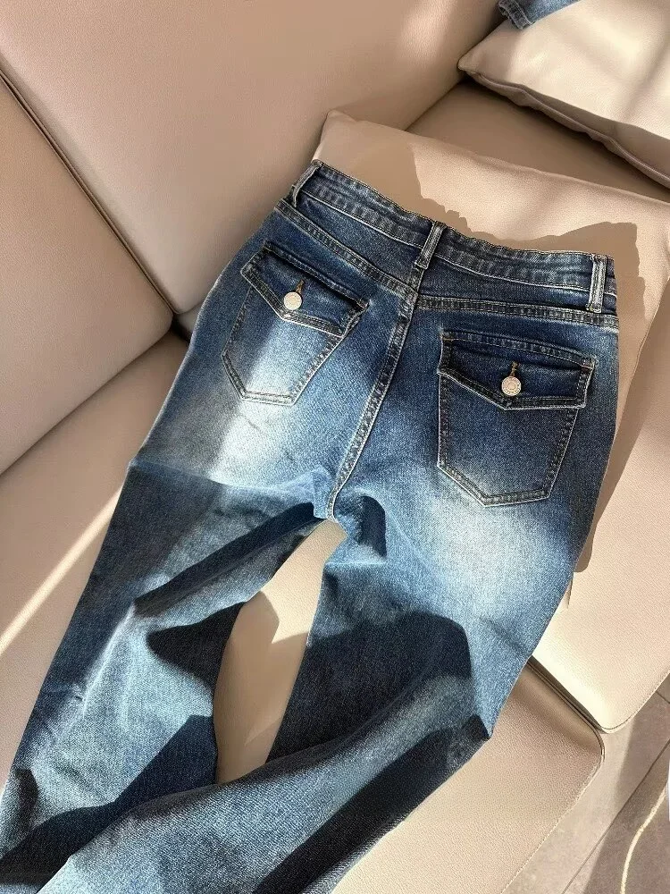 High Waist Bell Bottom Jeans Women's Spring New Style Retro Blue Slimming Denim Pants Butt Lifting Hip Enhancing Versatile Lo...