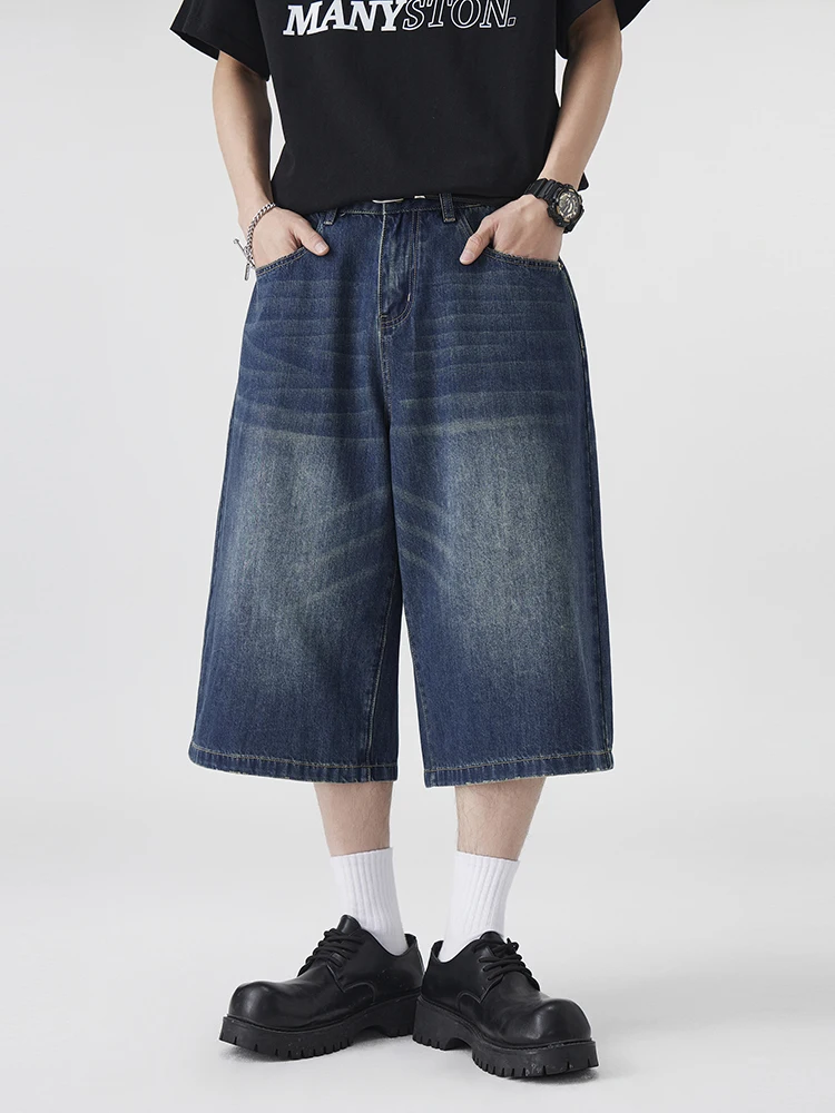 

Новые летние прямые мужские джинсовые шорты, модные корейские свободные винтажные джинсы, повседневные широкие короткие брюки Y2k, уличная одежда