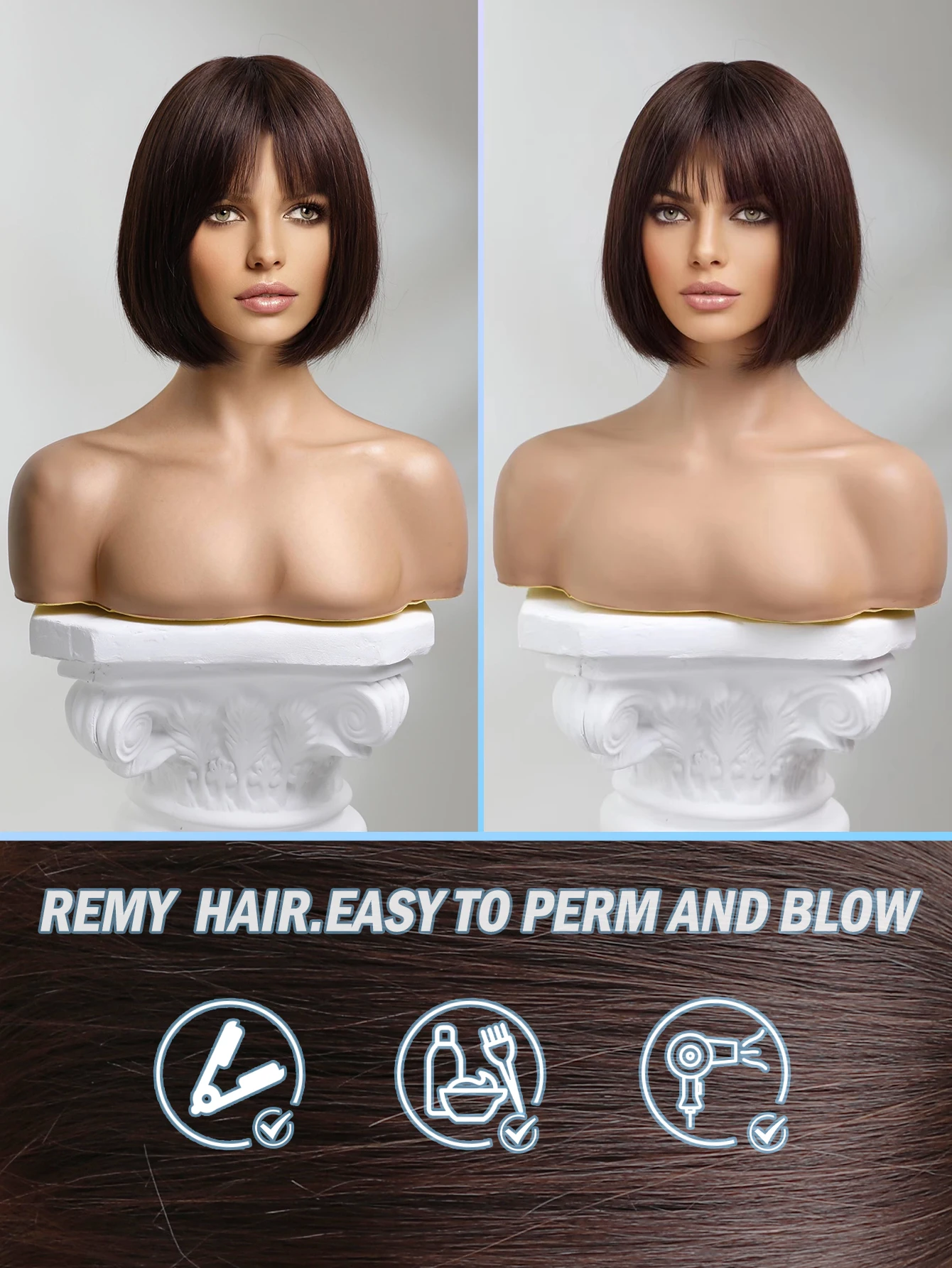 HAIRCUBE Gerade Bob Menschliches Haar Perücke für Frauen Natürliche Kurze Perücken mit Pony Maschine Gemacht Hitzebeständigem Dunkelbraun Remy haar