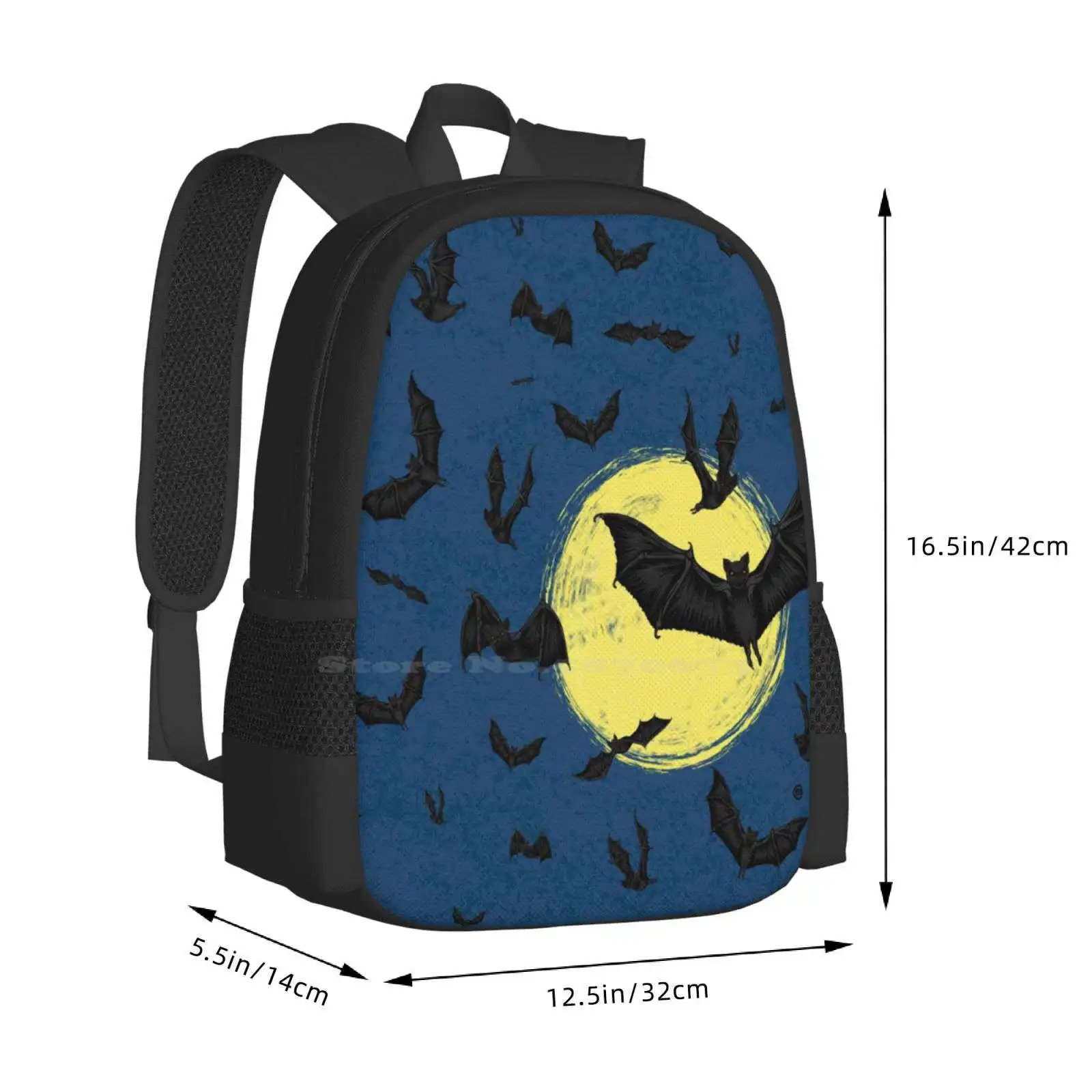 Bat Swarm 3D Print Design Backpack Student Bag Bat Swarm Moon Illustrator Cool Animals Evil Dark Art Halloween Party Halloween