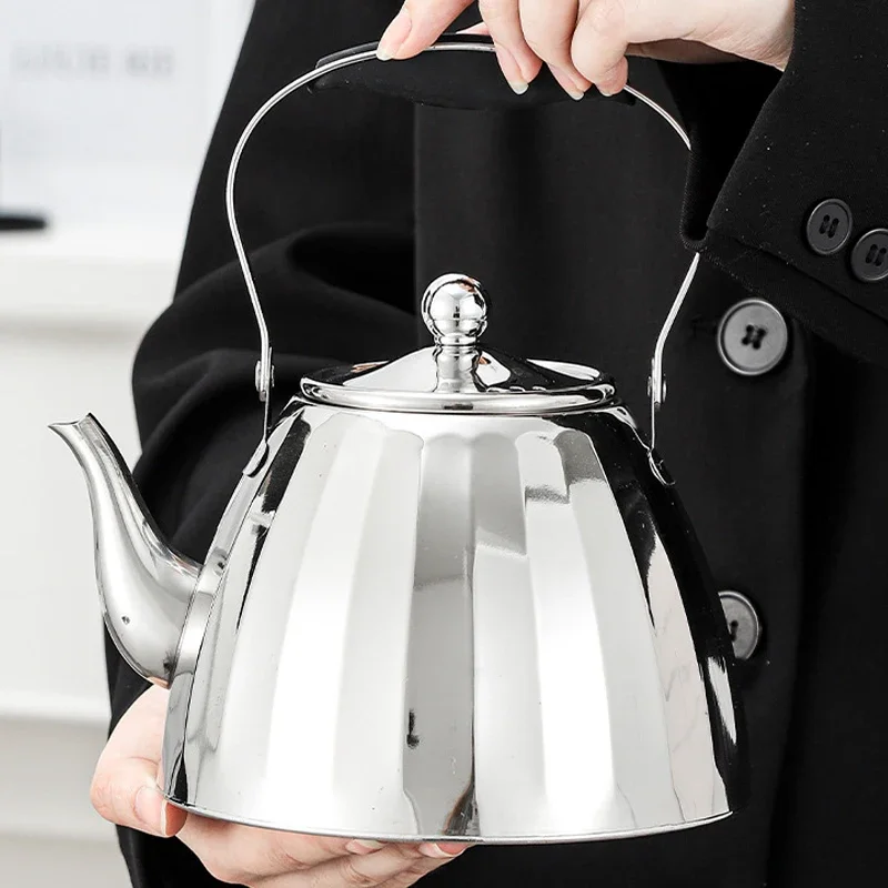 1/1.5/2/3L Restaurant Tea Kettle Stainless Steel Removable Infuser Boiling Water Pot Mirrored Scald-proof Handle Water Kettle