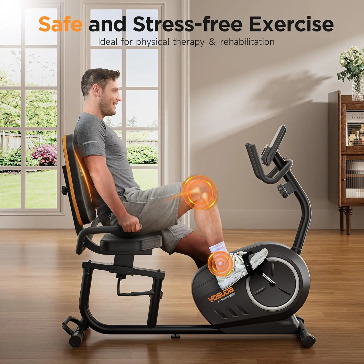 Cyclette reclinata per uso domestico con fasce di resistenza: bici reclinata con APP Smart Workout, sedile comodo, P