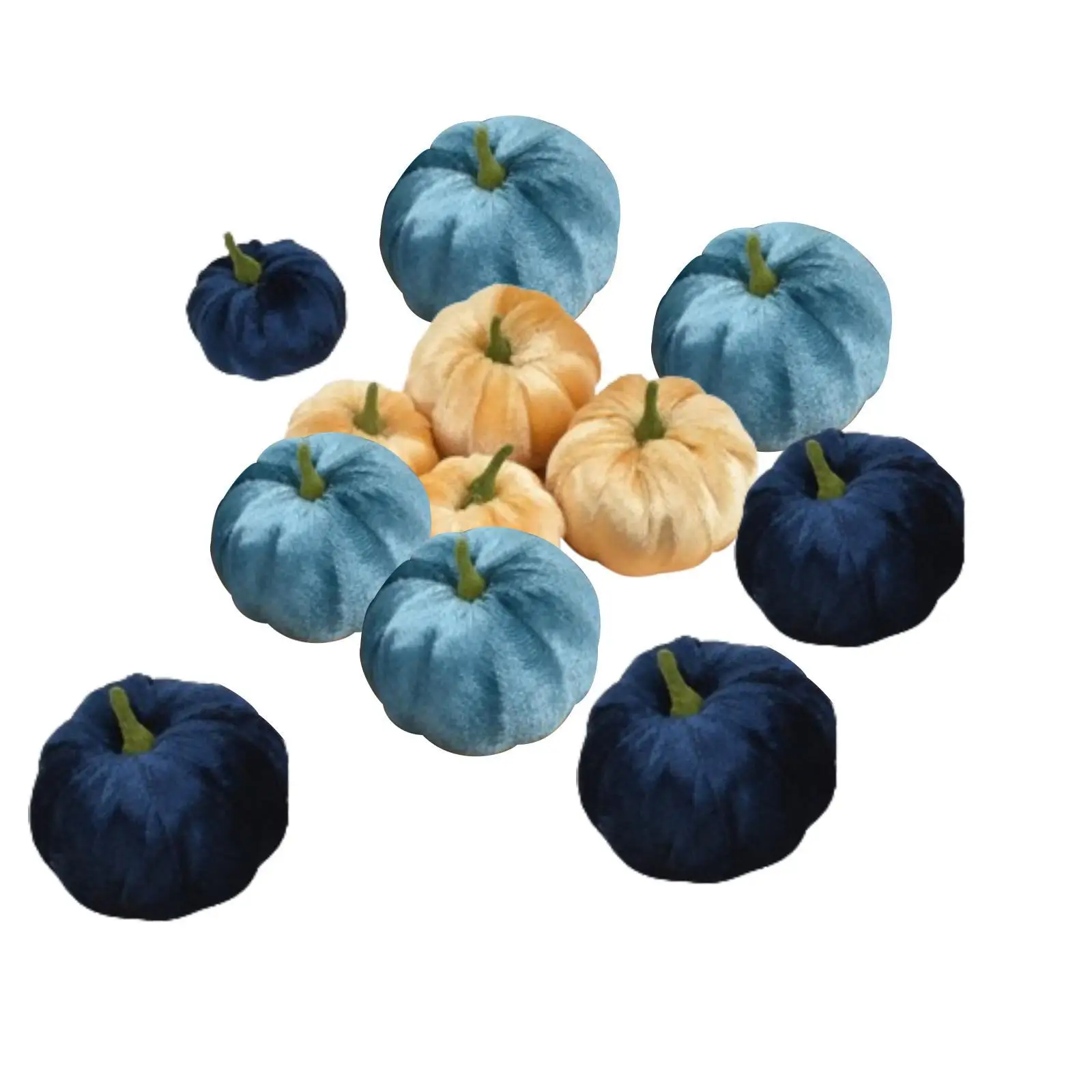 12x Small Velvet Pumpkins Artificial Pumpkins Bulk Blue White Decorative Pumpkins for Autumn Halloween Holiday Party Supplies