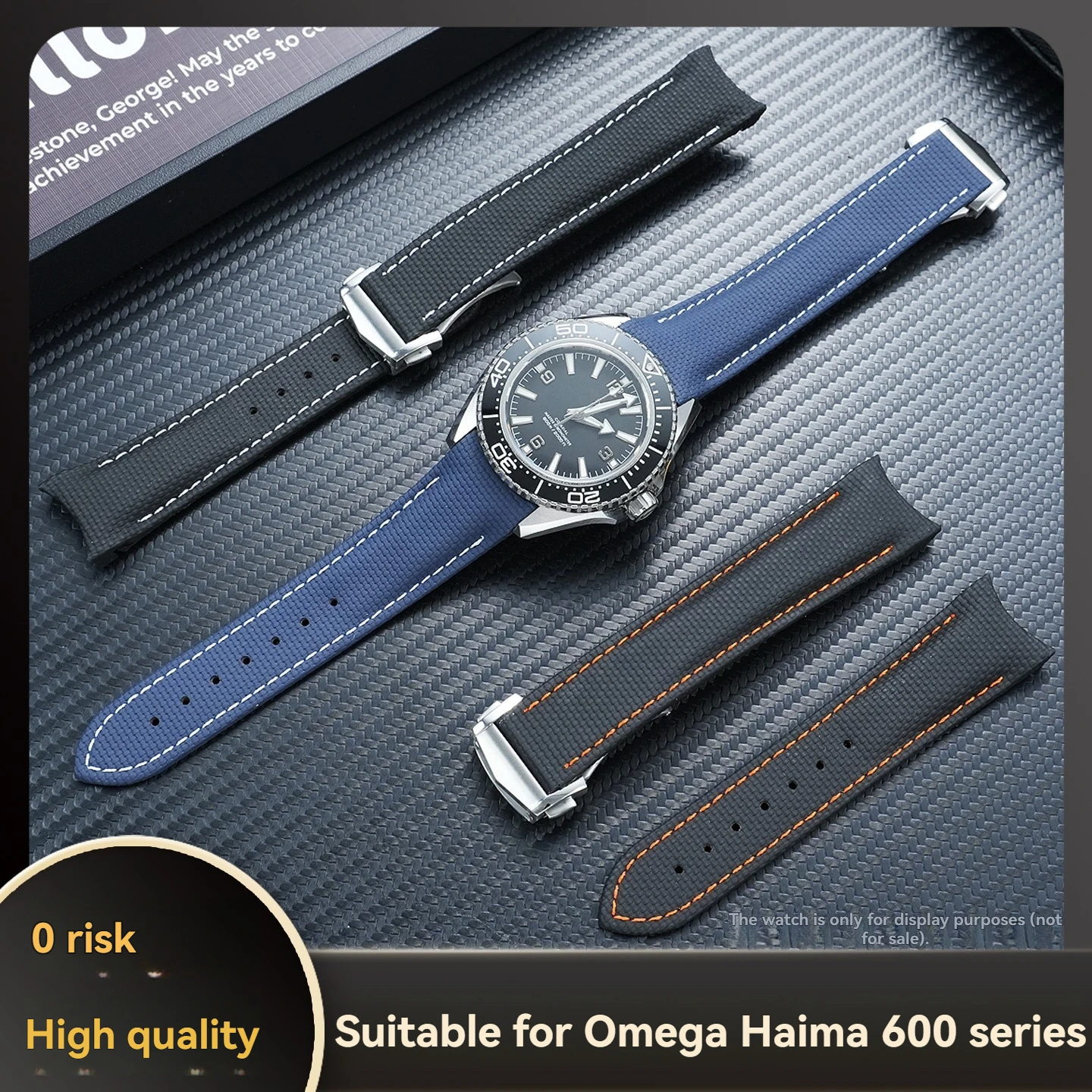 Fluororubber/Watch/Strap/for/Omega/Seamaster/600/Planet/Ocean/1/4/Orange,/21mm/Black/with/Orange/Stitching/Sport/Band
