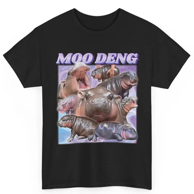 

Moo Deng Bouncy Pig Baby Hippo Thai Zoo Meme Cotton T Shirt