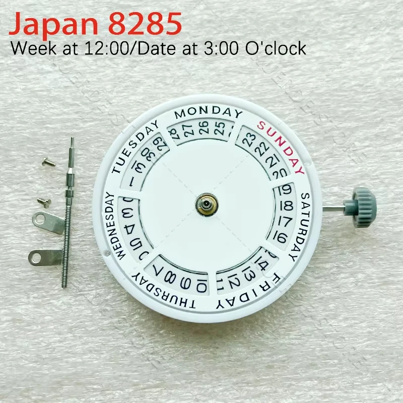 Nuevo mecanismo de reloj con fecha y día con movimiento mecánico automático Miyota 8285 genuino con semana a 12:00/fecha a las 3:00 en punto 21 joyas