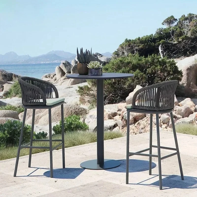 Factory Direct 2026 Nordic Rope Weaving Creative Bar Chairs Minimalist Kitchen Furniture Outdoor Balcony Lounge Chair High Stool